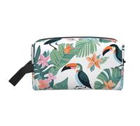 Beauty case da viaggio grande borsa per il trucco con piante tropicali tucano borsa per il trucco borsa per cosmetici organizer per trucchi borse da toilette per donne e uomini, bianco, Taglia unica,