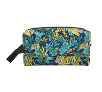 Beauty case da viaggio grande borsa per il trucco con tigre della giungla e pittura artistica borsa per il trucco borsa per cosmetici organizer per trucchi borse da toilette per donne e uomini,