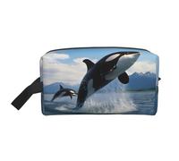 Beauty case da viaggio grande borsa per il trucco Jumping killer Whale Make Up Bag Wash Bag Trousse Cosmetici Organizzatore Trucchi Borse da toilette per donne uomini, bianco, Taglia unica, Beauty