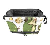 Beauty case da viaggio, grande borsa per trucchi a doppio strato, regalo per donne, cavie verdi, organizer per ragazze, Multi, 27x15x14 cm/10.6x5.9x5.5 in, Astuccio per trucchi