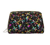 Beauty case da viaggio grande, con stampa di libellule n. 9018, in pelle PVC, con cerniera, portatile, per trucchi e articoli da toeletta da donna