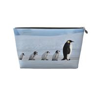 Beauty case da viaggio grande in pelle dorata, riutilizzabile, con stampa di cinque pinguini, portatile, organizer per cosmetici con cerniera, Oro, taglia unica