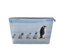 Beauty case da viaggio grande in pelle dorata, riutilizzabile, con stampa di cinque pinguini, portatile, organizer per cosmetici con cerniera, Argento, taglia unica