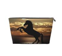 Beauty case da viaggio grande in pelle dorata - riutilizzabile The Sunset Stallion (1) borsa organizer portatile per cosmetici con cerniera, Argento, taglia unica