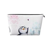 Beauty case da viaggio grande, in pelle, riutilizzabile, con stampa "I Love Penguins", organizer portatile per cosmetici con cerniera, Argento, taglia unica