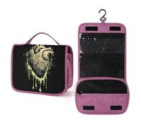Beauty case da viaggio horror con cuore verde e beige, da donna, organizer da appendere con gancio per shampoo