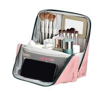 Beauty case da viaggio, impermeabile, portatile, verticale, con manico, per rossetti, pennelli, cura della pelle, pendolari, viaggi d'affari, vacanze e palestra, Colore: rosa., L, Vedi descrizione