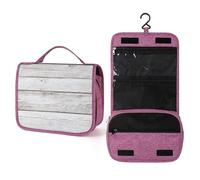 Beauty case da viaggio in legno bianco da donna, organizer da appendere per trucchi con gancio per shampoo