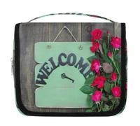 Beauty case da viaggio in legno con scritta "Welcome", con fiore e rosa, per donne, uomini, bambini, ragazzi e ragazze, da appendere, per cosmetici e trucchi, Colore, L, Organizer per borse