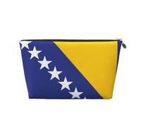 Beauty case da viaggio in pelle color oro - Borsa da toilette da viaggio riutilizzabile con stampa bandiera della Bosnia ed Erzegovina portatile con cerniera, Oro, taglia unica