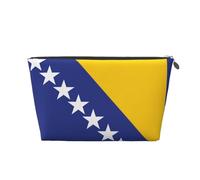 Beauty case da viaggio in pelle color oro - Borsa da toilette da viaggio riutilizzabile con stampa bandiera della Bosnia ed Erzegovina portatile con cerniera, Argento, taglia unica