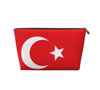 Beauty case da viaggio in pelle color oro - Borsa da toilette da viaggio riutilizzabile con stampa bandiera della Turchia portatile con cerniera, Oro, taglia unica