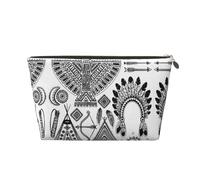 Beauty case da viaggio in pelle color oro, grande, riutilizzabile, con fascia per la testa con piume, stampa tenda da teepee, portatile, organizer per cosmetici con cerniera, Oro, taglia unica