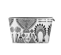 Beauty case da viaggio in pelle color oro, grande, riutilizzabile, con fascia per la testa con piume, stampa tenda da teepee, portatile, organizer per cosmetici con cerniera, Argento, taglia unica