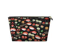 Beauty case da viaggio in pelle color oro, grande, riutilizzabile, con stampa di gamberetti, sushi giapponese, portatile, con cerniera, Oro, taglia unica