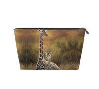 Beauty case da viaggio in pelle color oro, grande, riutilizzabile, con stampa di giraffa mamma e bambino, portatile, organizer per cosmetici con cerniera, Argento, taglia unica