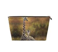Beauty case da viaggio in pelle color oro, grande, riutilizzabile, con stampa di giraffa mamma e bambino, portatile, organizer per cosmetici con cerniera, Oro, taglia unica