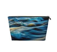 Beauty case da viaggio in pelle color oro, grande, riutilizzabile, con stampa di onde dell'oceano dell'alba, portatile, con cerniera, Oro, taglia unica