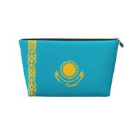 Beauty case da viaggio in pelle con bandiera del Kazakistan, organizer riutilizzabile per cosmetici e accessori per il trucco, custodia con cerniera per la conservazione quotidiana, oro, taglia unica