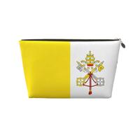 Beauty case da viaggio in pelle con bandiera del Vaticano, organizer riutilizzabile per cosmetici e accessori per il trucco, custodia con cerniera per la conservazione quotidiana, oro, taglia unica