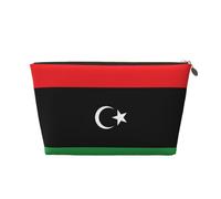 Beauty case da viaggio in pelle con bandiera della Libia, organizer riutilizzabile per cosmetici e accessori per il trucco, custodia con cerniera per la conservazione quotidiana, oro, taglia unica