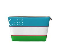 Beauty case da viaggio in pelle con bandiera della Repubblica dell'Uzbekistan, organizer riutilizzabile per cosmetici e accessori per il trucco, custodia con cerniera per la conservazione quotidiana