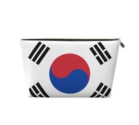 Beauty case da viaggio in pelle con bandiera della Repubblica di Corea, organizer riutilizzabile per accessori per il trucco, custodia con cerniera per la conservazione quotidiana, oro, taglia unica