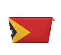 Beauty case da viaggio in pelle con bandiera di Timor Est, organizer riutilizzabile per cosmetici e accessori per il trucco, custodia con cerniera per la conservazione quotidiana, oro, taglia unica