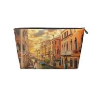 Beauty case da viaggio in pelle con belle stampe di Venezia Canal View - Borsa per cosmetici impermeabile con cerniera dorata per uso quotidiano e da viaggio, Argento, Taglia unica, Beauty case
