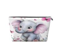 Beauty case da viaggio in pelle con elefante e farfalla | Sacchetto cosmetico di trucco del PVC con la chiusura lampo, piccola borsa dell'organizzatore di viaggio per gli accessori