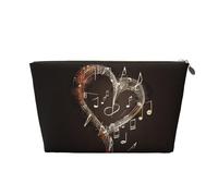 Beauty case da viaggio in pelle con simboli musicali e stampe d'amore, con cerniera dorata, impermeabile, per uso quotidiano e da viaggio, Oro, Taglia unica, Beauty case