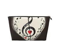 Beauty case da viaggio in pelle con simboli musicali e stampe d'amore, con cerniera dorata, impermeabile, per uso quotidiano e da viaggio, Oro, Taglia unica, Beauty case