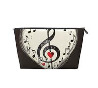 Beauty case da viaggio in pelle con simboli musicali e stampe d'amore, con cerniera dorata, impermeabile, per uso quotidiano e da viaggio, Argento, Taglia unica, Beauty case