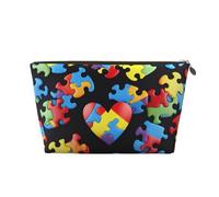 Beauty case da viaggio in pelle con stampa a forma di cuore con stampa a forma di cuore per la consapevolezza dell'autismo, impermeabile, con cerniera, per uso quotidiano e da viaggio, Oro, Taglia