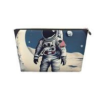 Beauty case da viaggio in pelle con stampa astronauta sulla luna per donna borsa da viaggio per articoli da toeletta borsa cosmetica borsa per trucco, Oro, Taglia unica, Beauty case