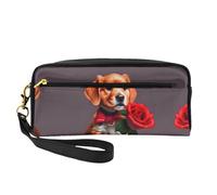 Beauty case da viaggio in pelle con stampa di un cane gentleman-like, borsa da viaggio per donne, astuccio cosmetico riutilizzabile con cerniera, Nero , Taglia unica