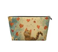 Beauty case da viaggio in pelle con stampa Happy Walking Kitty, con cerniera dorata, impermeabile, per uso quotidiano e da viaggio, Oro, Taglia unica, Beauty case