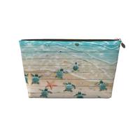 Beauty case da viaggio in pelle con tartaruga marina e stella marina, riutilizzabile, organizer per accessori per il trucco, custodia con cerniera per la conservazione quotidiana, oro, taglia unica