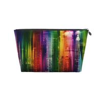 Beauty case da viaggio in pelle dorata, borsa riutilizzabile con stampa arcobaleno città, kit da barba per uso quotidiano, vacanze, Argento, taglia unica