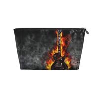Beauty case da viaggio in pelle dorata, borsa riutilizzabile con stampa di chitarra, kit da barba per uso quotidiano, vacanze, Argento, taglia unica