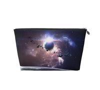 Beauty case da viaggio in pelle dorata, borsa riutilizzabile con stampa di terra e luna, kit da barba per uso quotidiano, vacanze, Argento, taglia unica