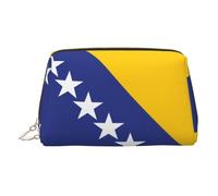 Beauty case da viaggio in pelle dorata con bandiera della Bosnia ed Erzegovina, da donna, piccolo organizer con manico, astuccio con cerniera, Oro, Taglia unica