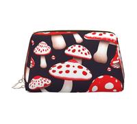 Beauty case da viaggio in pelle dorata, con stampa a funghi, colore rosso, bianco, con cerniera, ideale come regalo per i viaggiatori, Oro, Taglia unica