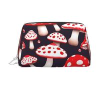 Beauty case da viaggio in pelle dorata, con stampa a funghi, colore rosso, bianco, con cerniera, ideale come regalo per i viaggiatori, Argento, Taglia unica