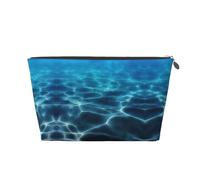 Beauty case da viaggio in pelle dorata, con stampa blu oceano profondo, organizer per cosmetici, borsa per il trucco per uso quotidiano e da viaggio, Argento, taglia unica