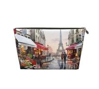 Beauty case da viaggio in pelle dorata, riutilizzabile, con stampa con pittura a olio con scena di Parigi e Torre Eiffel, kit da toeletta per uso quotidiano, vacanze, Oro, taglia unica