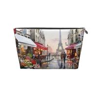 Beauty case da viaggio in pelle dorata, riutilizzabile, con stampa con pittura a olio con scena di Parigi e Torre Eiffel, kit da toeletta per uso quotidiano, vacanze, Argento, taglia unica