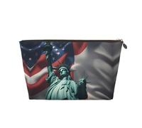 Beauty case da viaggio in pelle dorata, riutilizzabile, con stampa della bandiera della Libertà, borsa organizer per cosmetici e trucchi, borsa portatile morbida, Oro, taglia unica