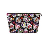 Beauty case da viaggio in pelle dorata, riutilizzabile, con stampa di teschi morti horror, kit da barba per uso quotidiano, vacanze, Oro, taglia unica