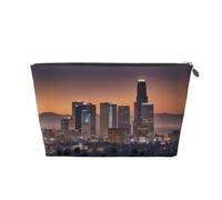 Beauty case da viaggio in pelle dorata - Riutilizzabile Los Angeles Skyline Print Cosmetic Makeup Organizer Pouch - Borsa morbida portatile, Argento, taglia unica